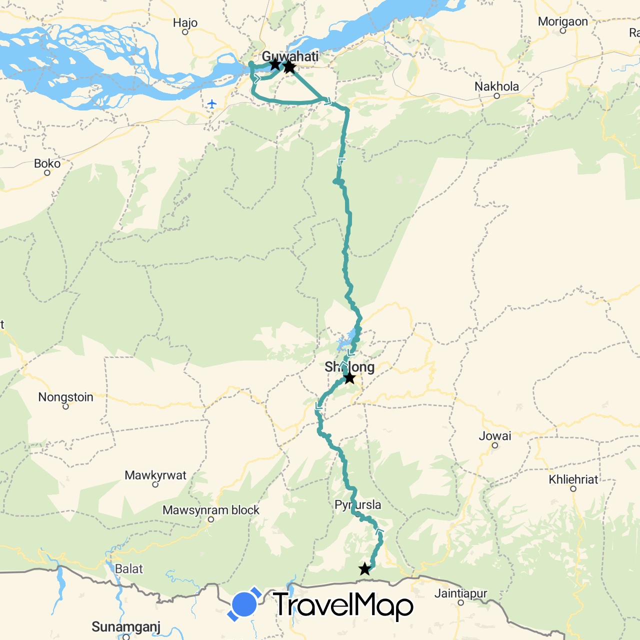 TravelMap itinerary: driving, cab in India (Asia)
