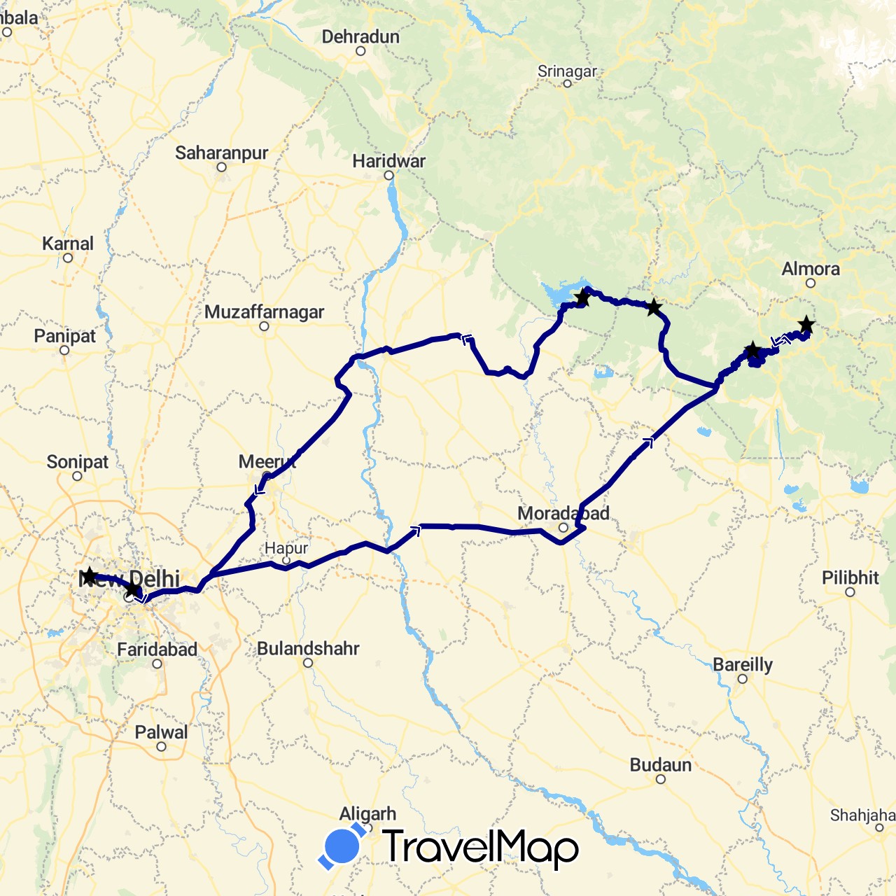 TravelMap itinerary: driving in India (Asia)